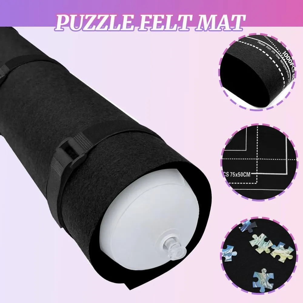 TEMU Black Puzzle Mat Set, Felt Roll-up Jigsaw Puzzle Mat, Portable Puzzle Storage Mat For And Storage, Puzzle Accessory
