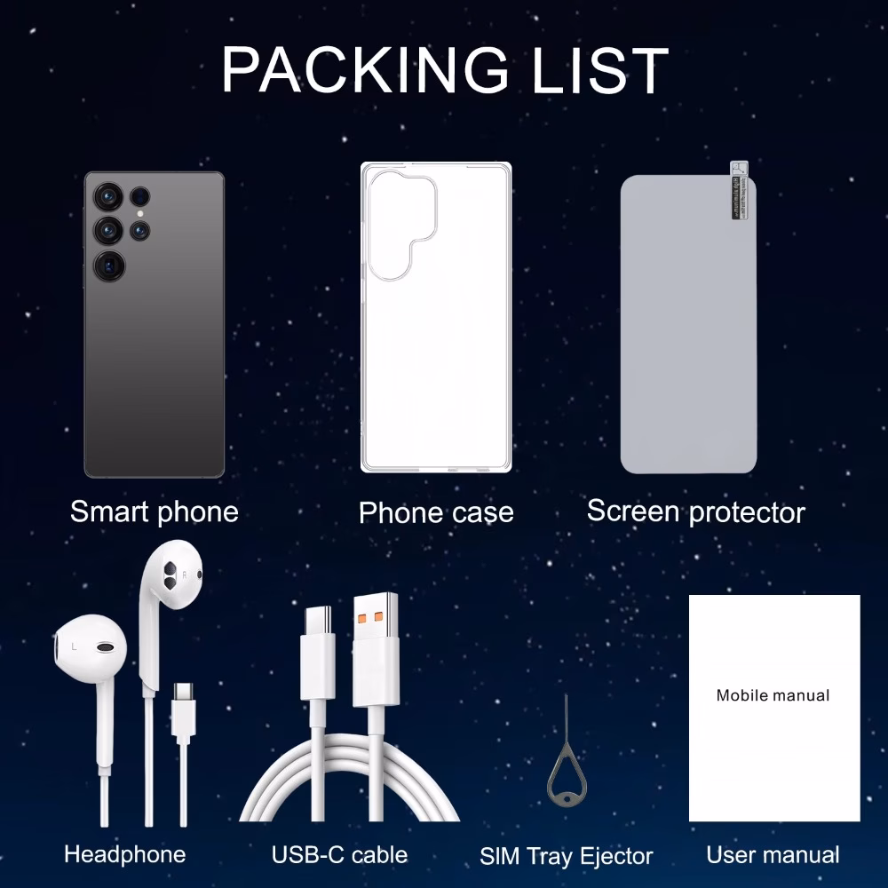 new 6 8 inch full hd display front and rear hd cameras standby built with a protective case screen protector and headphones suitable as a christmas gift daily use phone Product details 9