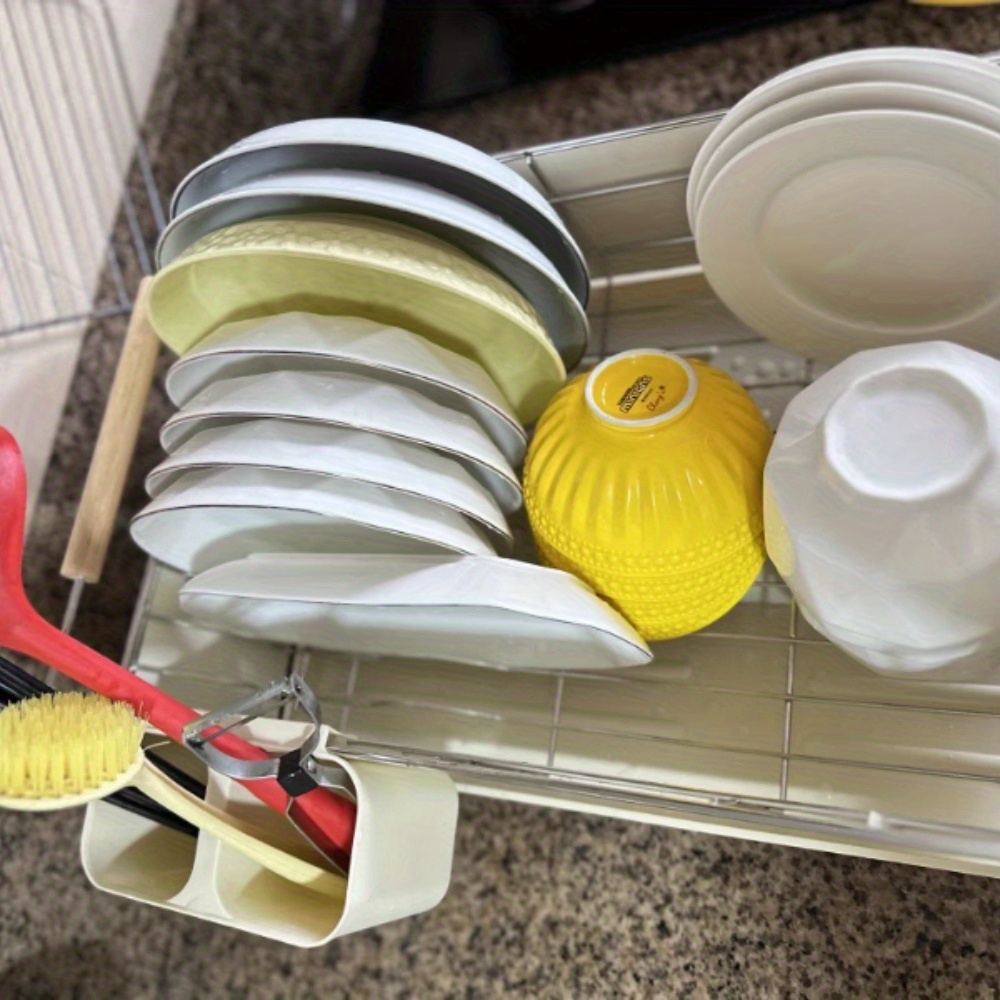 TEMU Dish Drying Rack For Kitchen Counte, Dish Drying Rack, 304 Stainless Steel Dish Rack, Large-capacity Single-layer Kitchen Storage Rack, With A