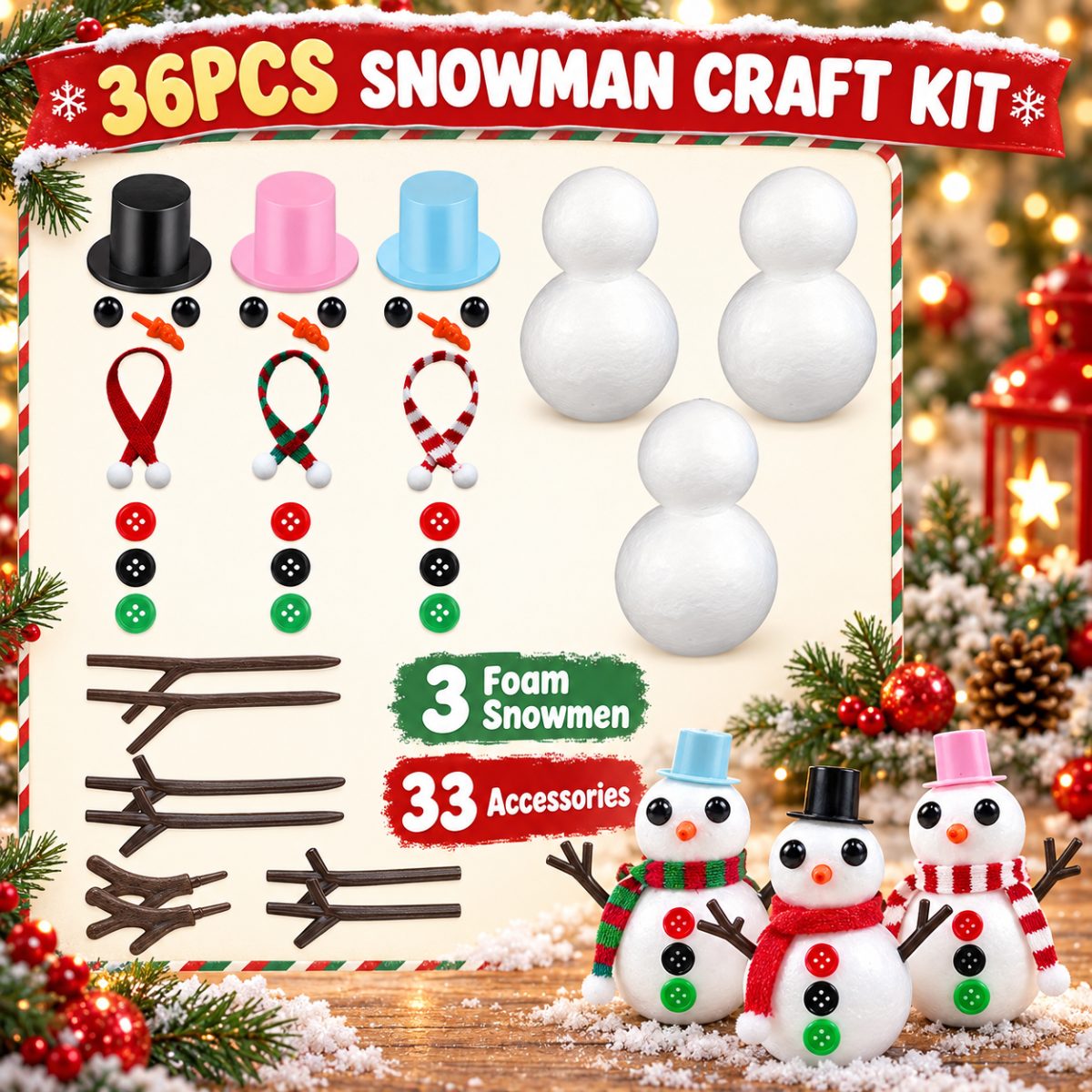 TEMU Cadeau pour elle/lui Kit de perles de Neige de Noël 36 pièces, Ajouts d'artisanat de Neige Kit de de Neige Décoration intérieure Cadeaux de fête