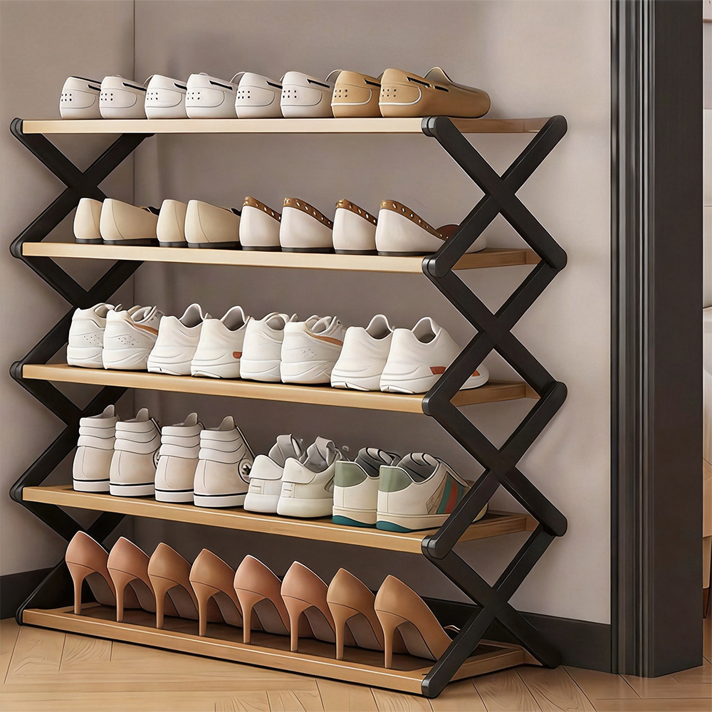 TEMU 5 Layers Shoe Rack, Foldable Shoe Rack For 10-15 Pairs Of Shoes, Shoe Storage Organizers, Easy To Clean, Space Saving Shoe Rack For Front Door