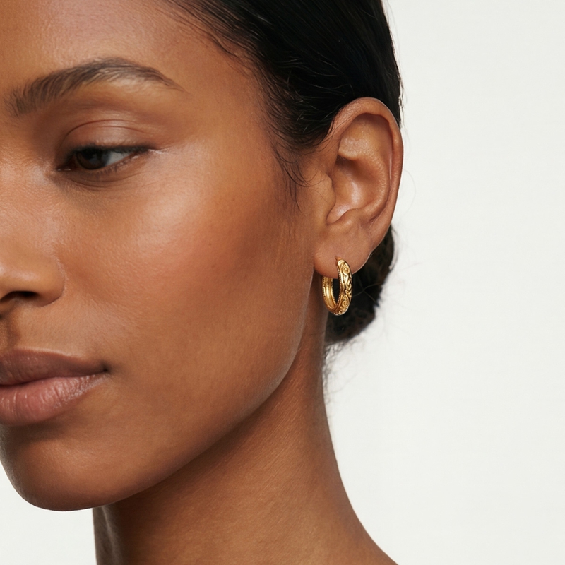 Women's Golden Vintage Scroll Pattern Hoop Earrings