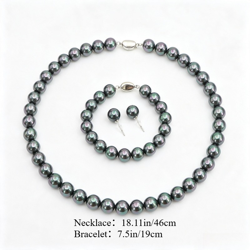 TEMU Ensemble collier, boucles d'oreilles et bracelet en argent sterling 925 avec perles d'eau 8 mm, bijoux de perles élégants pour femmes, bijoux de