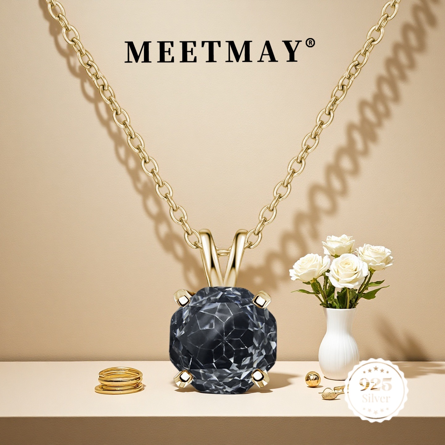 Synthetic Zircon Pendant Necklace — S925 Silver 18K Plated