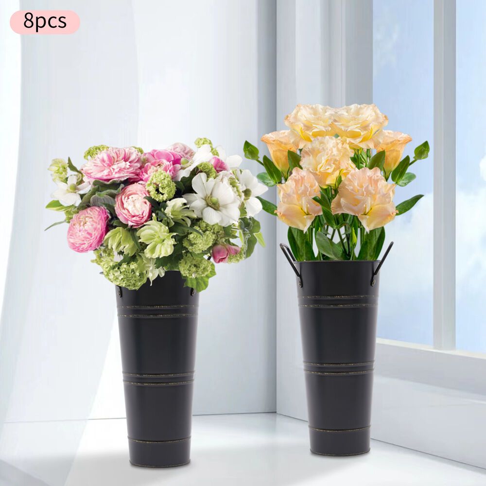 TEMU 8pcs Galvanized Metal Vases Flower Bucket Vases, Black Flower Vases For Bouquet
