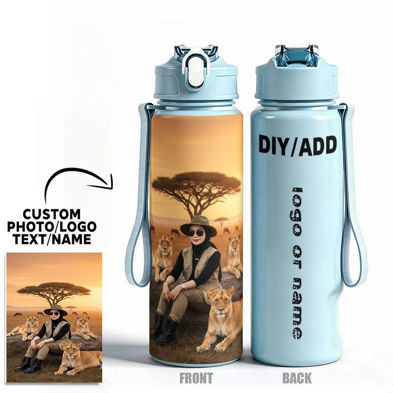 TEMU Custom Personalized Diy Photo Image And Name Text Water Bottle 1pc 750ml 25oz Leakproof Sports Water Bottle Cup It's A Blank Template Allowing