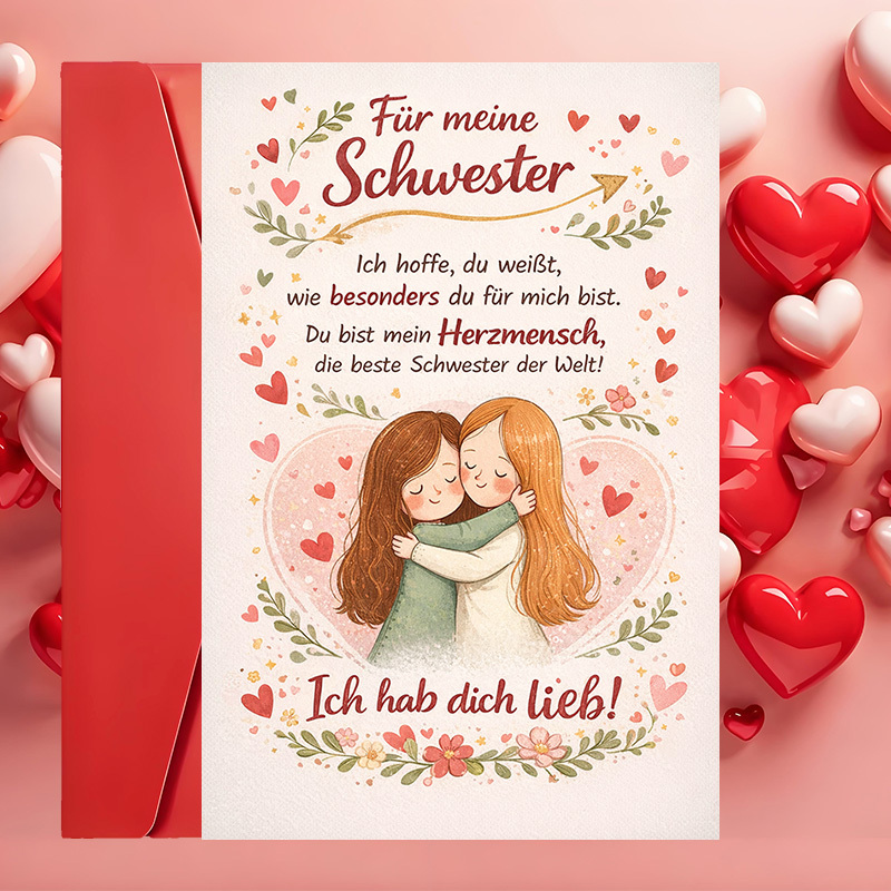Image of 1 Greeting Card & Envelope - Bilingual English/ Message, Cute Card Suitable For Birthdays, Christmas, Valentine' Day, Thank You Notes - Thoughtful Gift From Sister Or Family