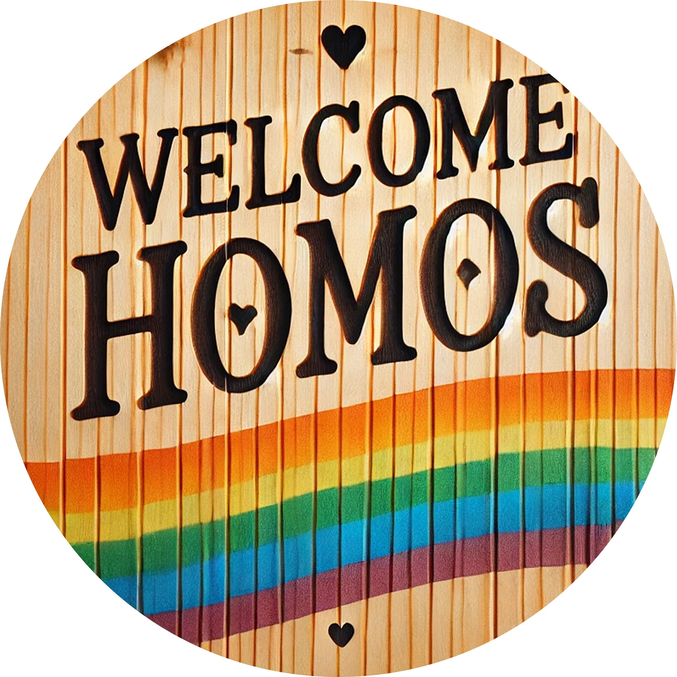 TEMU Vintage-style 8x8 Inch Aluminum Wall Art Sign - Welcome Homos Design With Rainbow Stripes & Hearts, Durable Indoor/outdoor Decor For Bedroom,