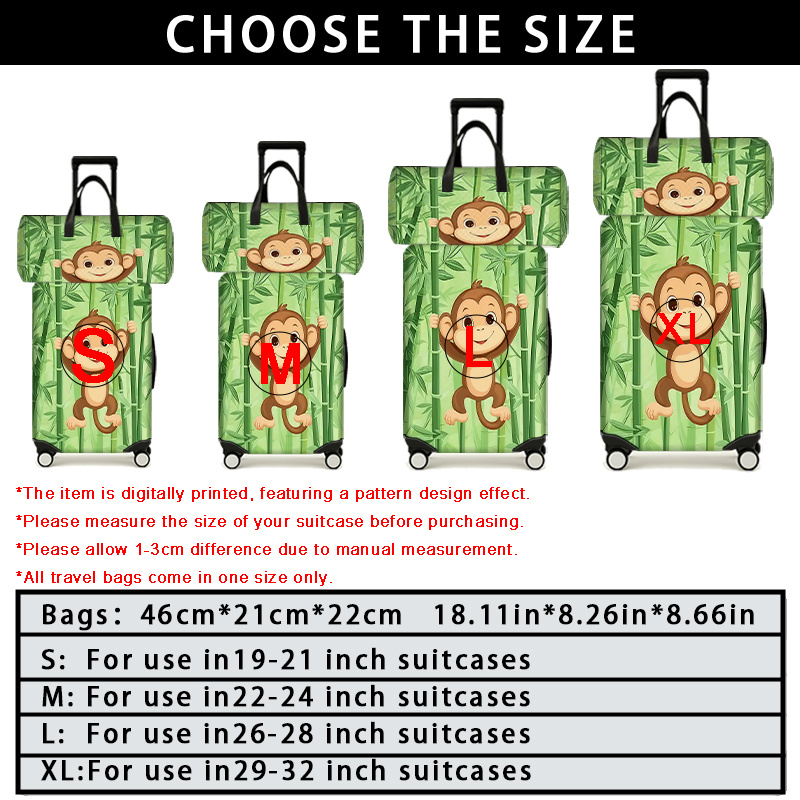 Green Bamboo & Brown Monkey Climbing Suitcase Set, Travel Bag & Luggage Protector