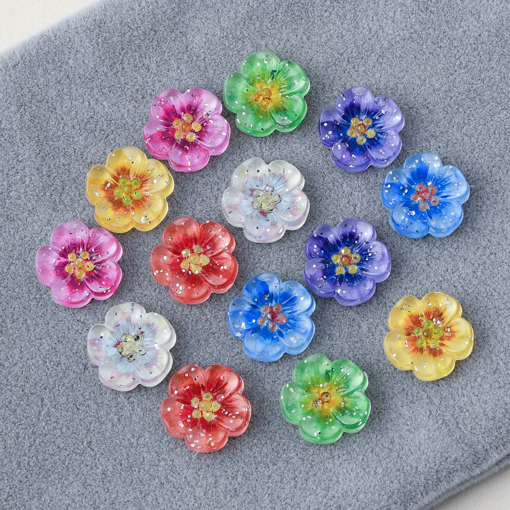 TEMU 2d Flat - 27pcs 1.5cm/0.59inch No Hole Assorted Acrylic Flower Spacers 15mm, Iridescent Flat Back Resin Petal Beads, Floral Pendants For