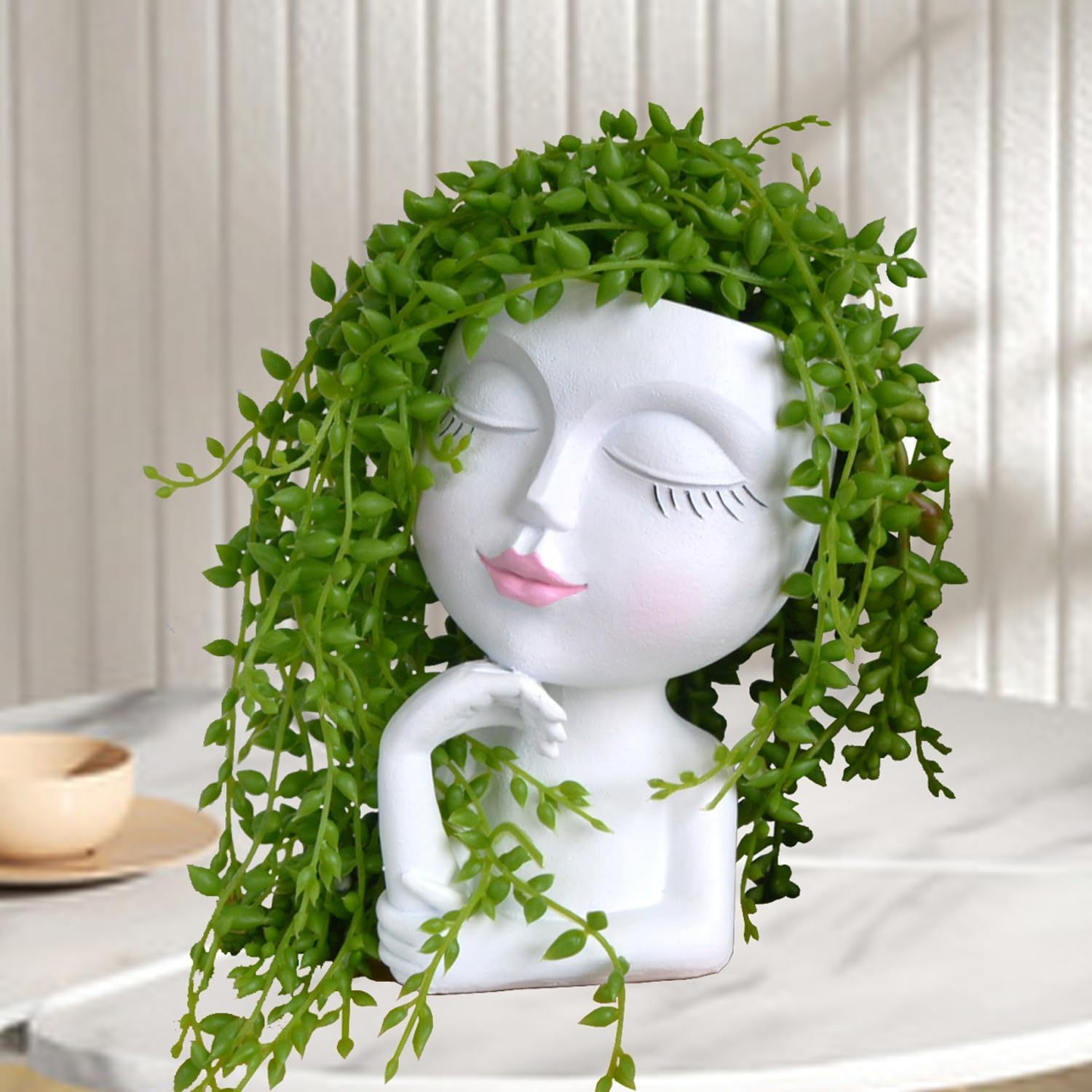 Image of Women Face Planters With Drainage - Small Head-shaped Flower Pots For Indoor/outdoor Succulents | White Vase Decor And Perfect Gifts For Women