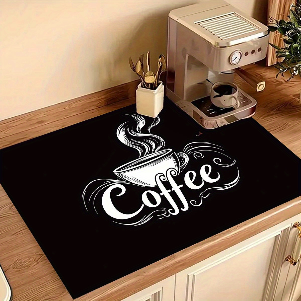 TEMU 1pc Italian Espresso Themed Diatomite Dish Drying Mat & Stove Protector Suitable For Coffee Station Decor, -resistant Suitable For Stovetop Use,