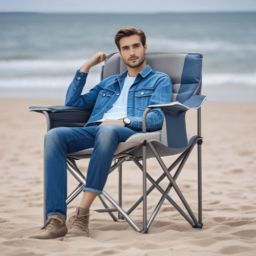 1pc oversized camping folding chair 500 lbs heavy duty outdoor lounge chair with cooler bag side mesh holder storage bag portable foldable sports chair for lawn beach camping hiking travel