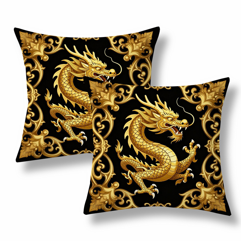 TEMU 2pcs Oriental Style Home And Kitchen Supplies, Bedding, Home Decor With Black And Pattern Printed Cushion Covers, Suitable For Lunar New Year,