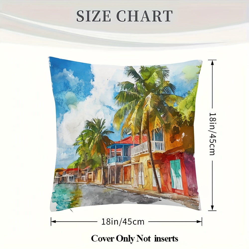 TEMU 2 Taies d'oreiller imprimées -, Peinture aquarelle de la Guadeloupe, Peinture murale de En des , Voyage, Ville, Cadeau de mariage, Convient pour
