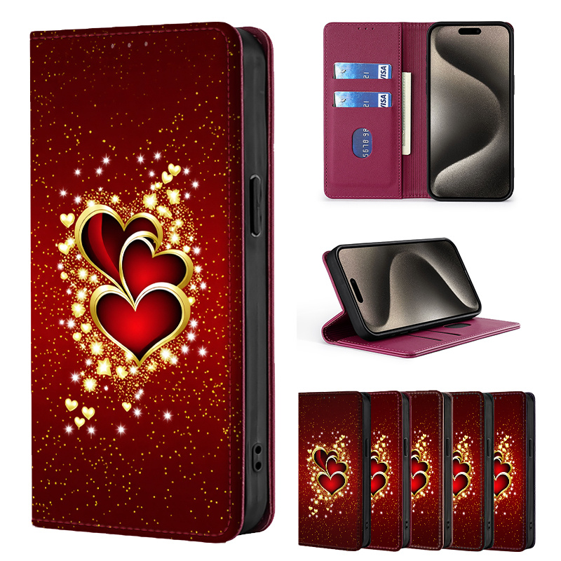 TEMU Phone Case - Colorful Painted Double-fold Edge, Faux Leather Flip Cover Creative Phone Case With Card Slot Anti-theft Stand Wallet, For Iphone