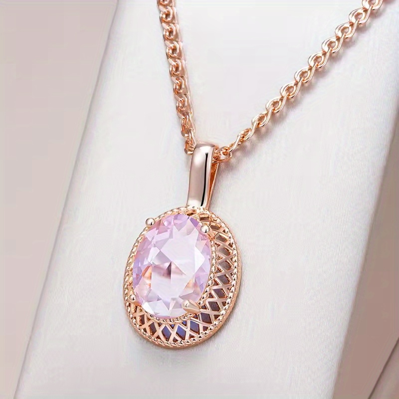 TEMU Women's Golden Necklace Chain Featuring A Hollow Round Pendant Made Of Pink Synthetic Synthetic Synthetic Zircon​​, With Sparkling Additions