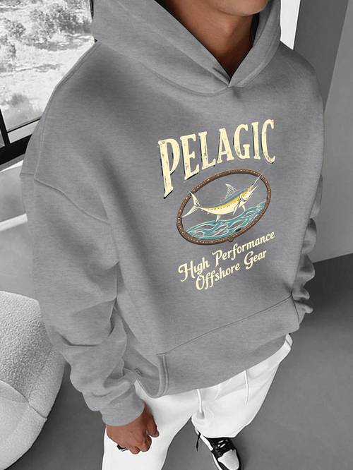 mens casual hoodie with nautical design offshore gear print relaxed fit front pockets machine washable autumn winter outdoor apparel fishing enthusiast clothing fishing theme apparel durable knit fabric comfortable loosewear
