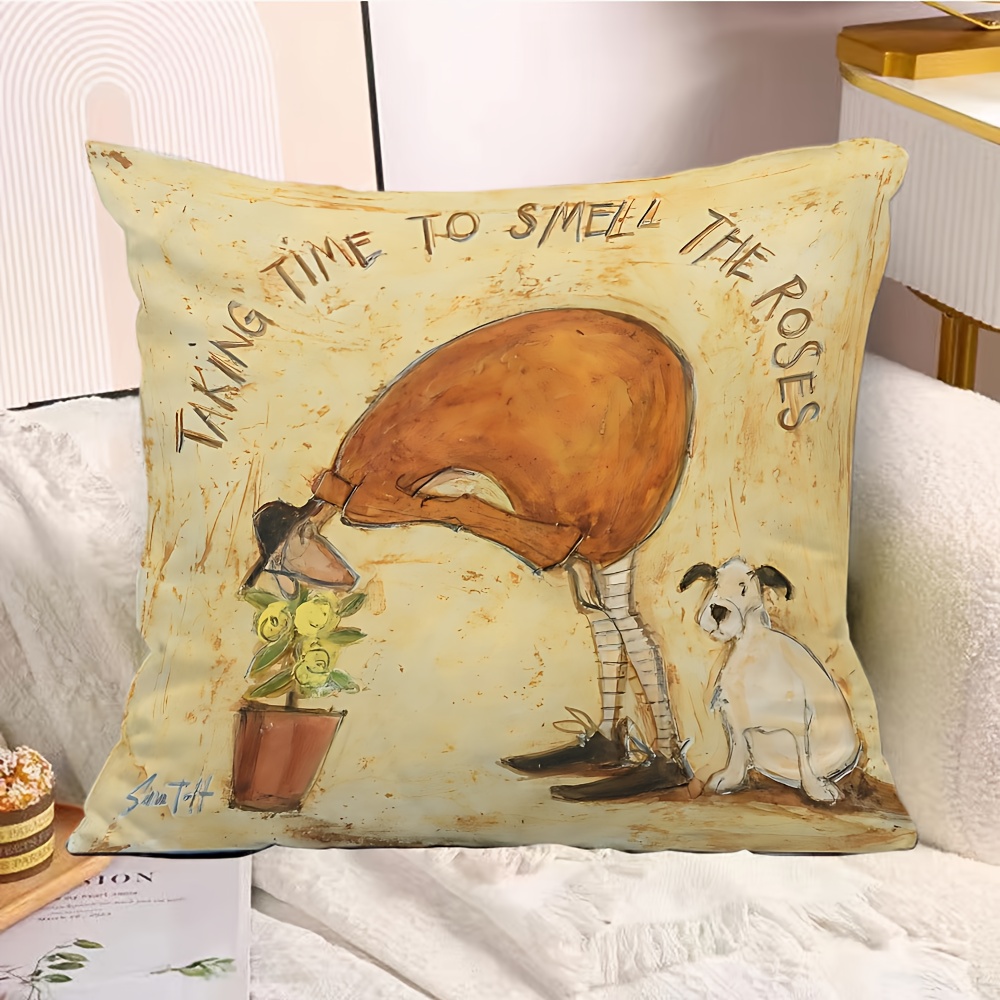 TEMU 1 Pillowcase, Cartoon Print Pillowcase, Soft And Smooth Polyester Short Plush Fabric, Single-sided Printed Pattern, 45cm X 45cm, Designed With A