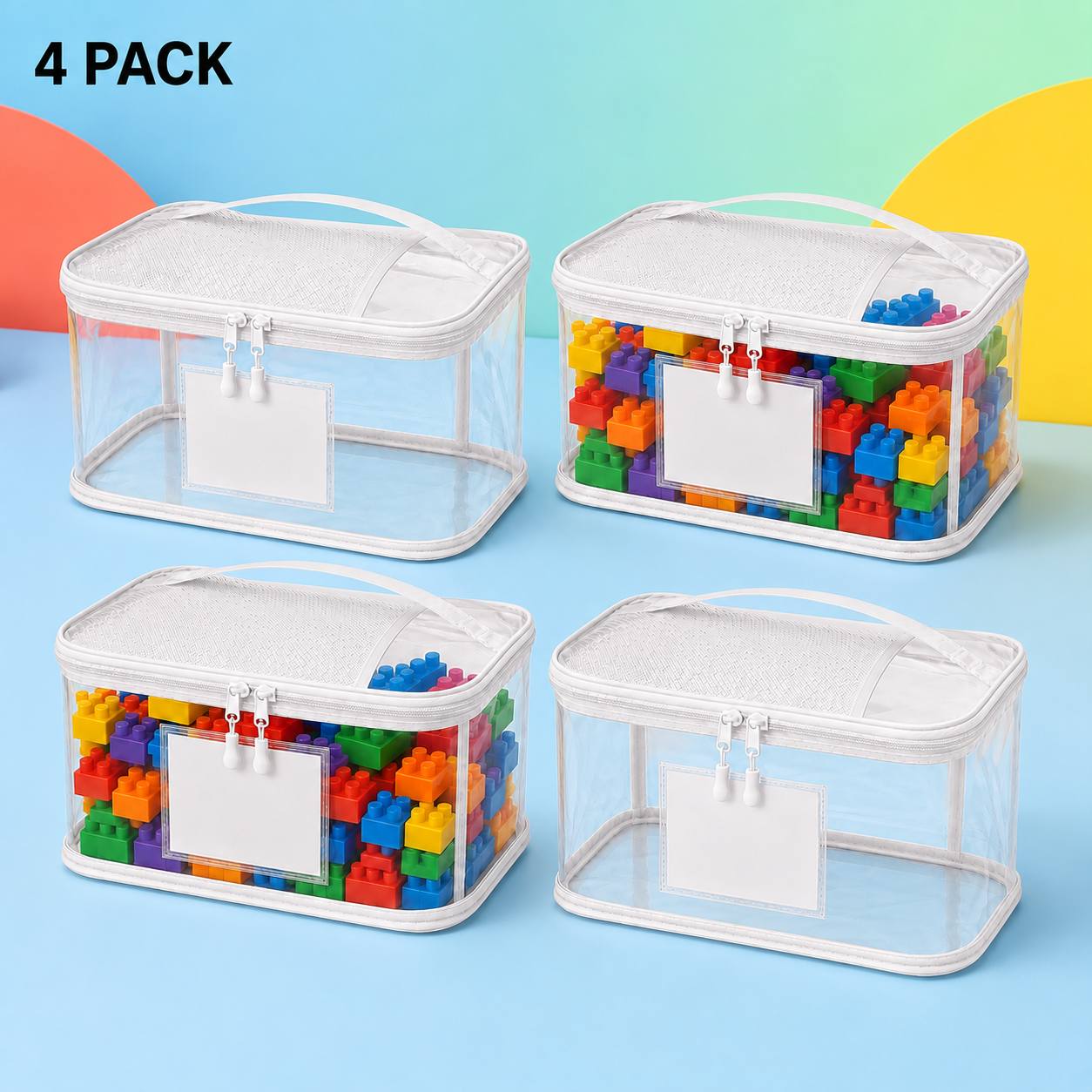 TEMU 4-pack Extra Large White Transparent Zipper Storage Bags With Mesh Top And Handles, For Organizing And Storing Assembly