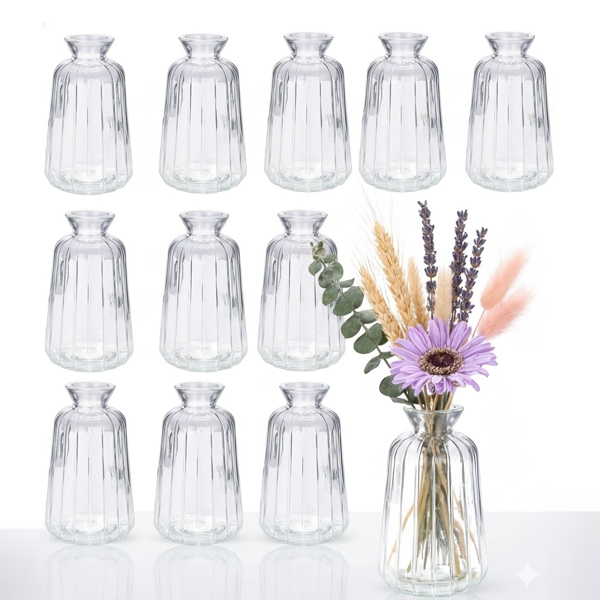 TEMU 12pcs Glass Vases Suitable For Wedding Table Centerpieces, Round Vases For Flower Arrangements, Minimalist Table Decor For, Parties, Birthdays,