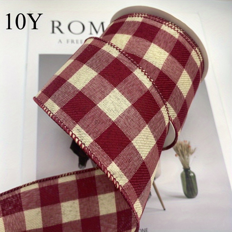 TEMU Burgundy And Beige Plaid Ribbon-style Decorative Trim - Narrow Party Decoration, Suitable For Christmas, Oktoberfest, Weddings, Gift Wrapping -