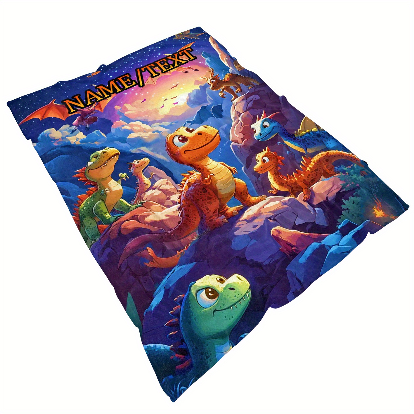 TEMU Custom 1pc Custom Name Cartoon Dinosaur Pattern Blanket - Lightweight Flannel Throw For Sofa, Bed, Travel, Living Room, Office, Couch, And Bed -