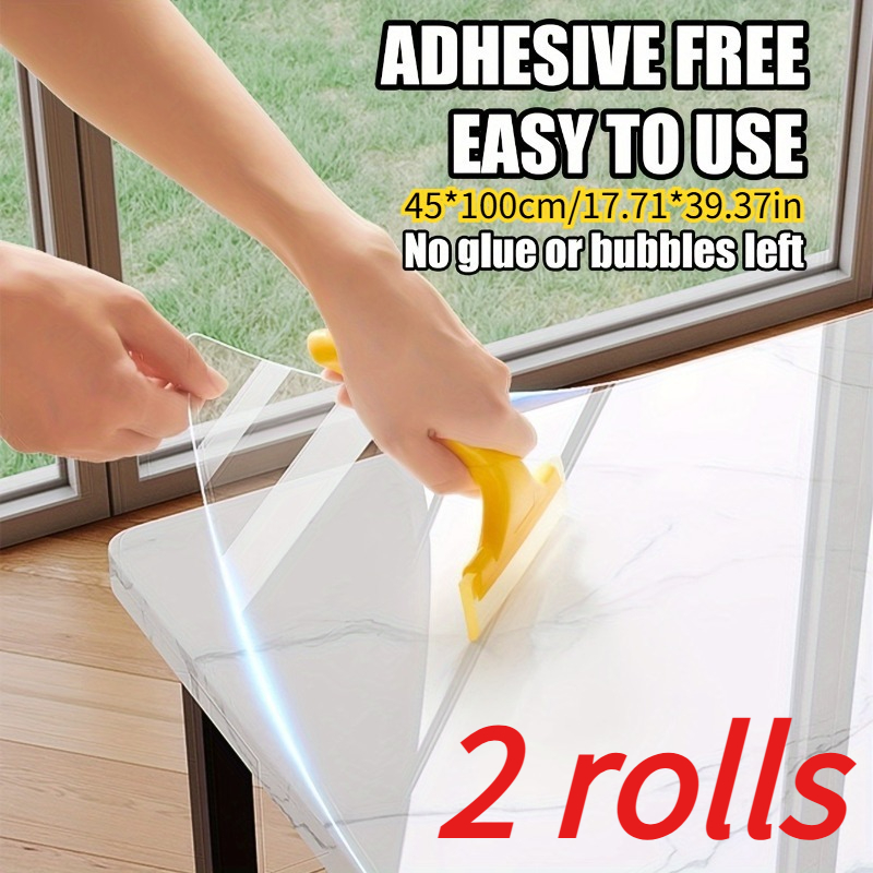 TEMU 2 Rolls Transparent Wallpaper, Adhesive-free, Heat-resistant And Removable Stickers, Suitable For Kitchen Countertops, Cabinet Doors And Home