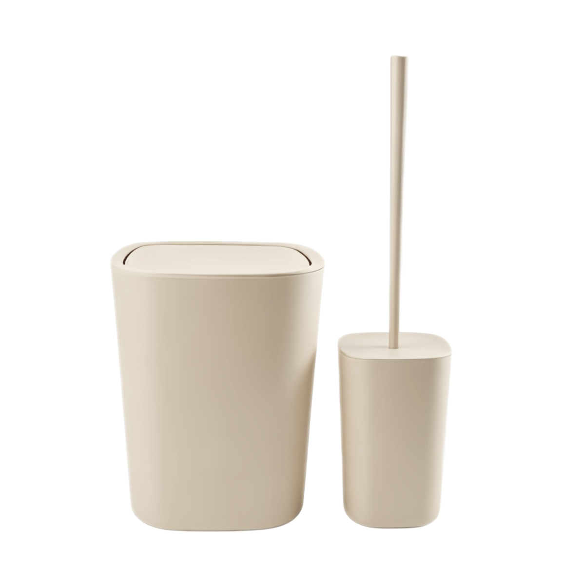 TEMU 2pcs Bathroom Set With A Lidded Trash Can And Matching Plastic Handle Toilet Brush, Simple Solid-color Bathroom Accessories Set, Perfect For