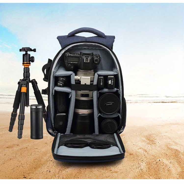 professional photography backpack durable nylon camera bag with tripod pouch lens compatible outdoor digital camera case   in black blue red details 1