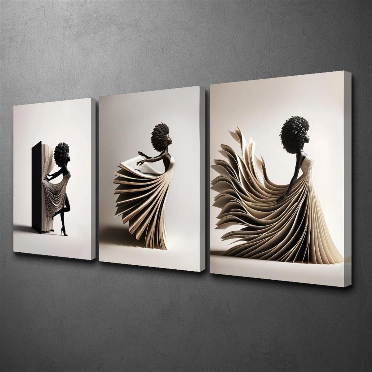 TEMU 3pcs Wooden Frame Canvas Printed Decorative Painting, Women In Books, African American Women And Books, Reading Art, Reader Gifts, Inspirational