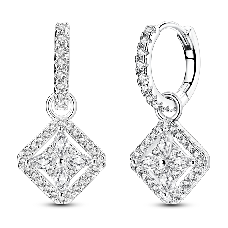 TEMU 1 Pair 925 Silver New Elegant Sparkling Synthetic White Zirconia Hoop Earrings, Suitable For Daily And Party Wear, Fashionable And Easy Jewelry