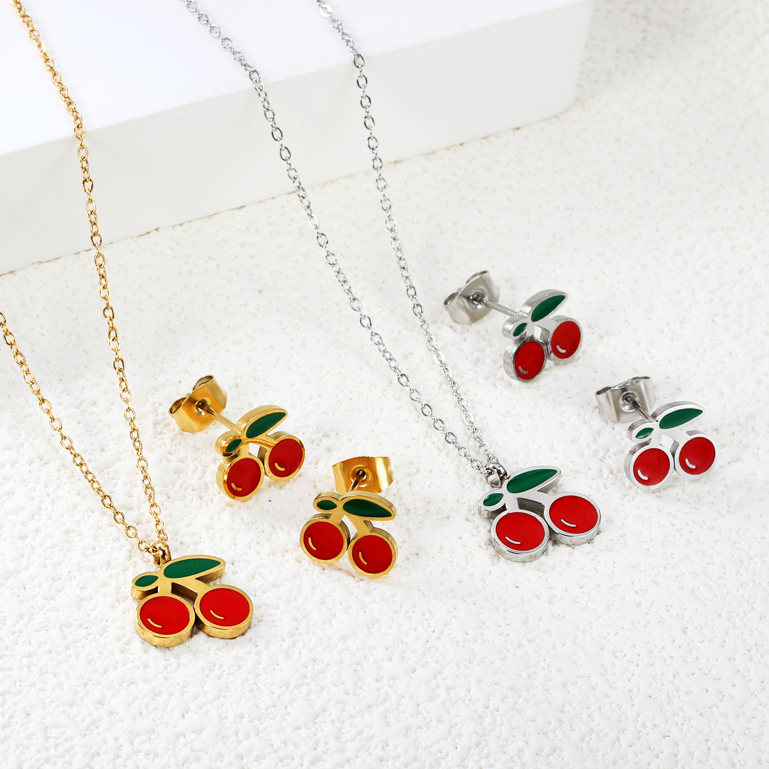 3pcs Stainless Steel Cherry Pendant Set