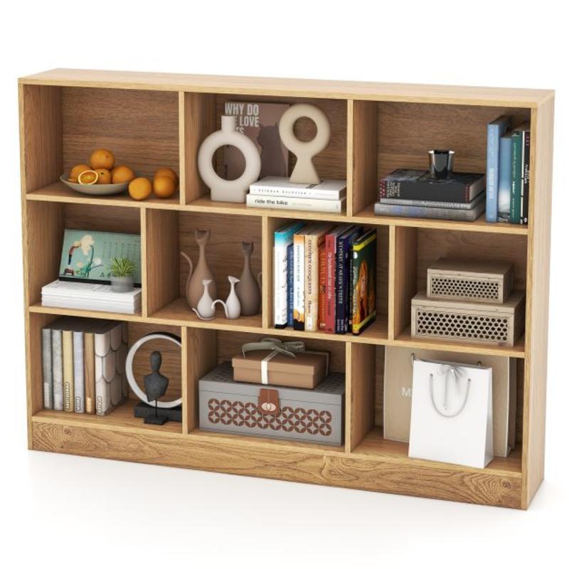 3-tier Organizer 10-cube Bookshelf 140cm Wood Display Shelf For Living Room | , Fiberboard And Wood Material, , Load Capacity 20 Kg