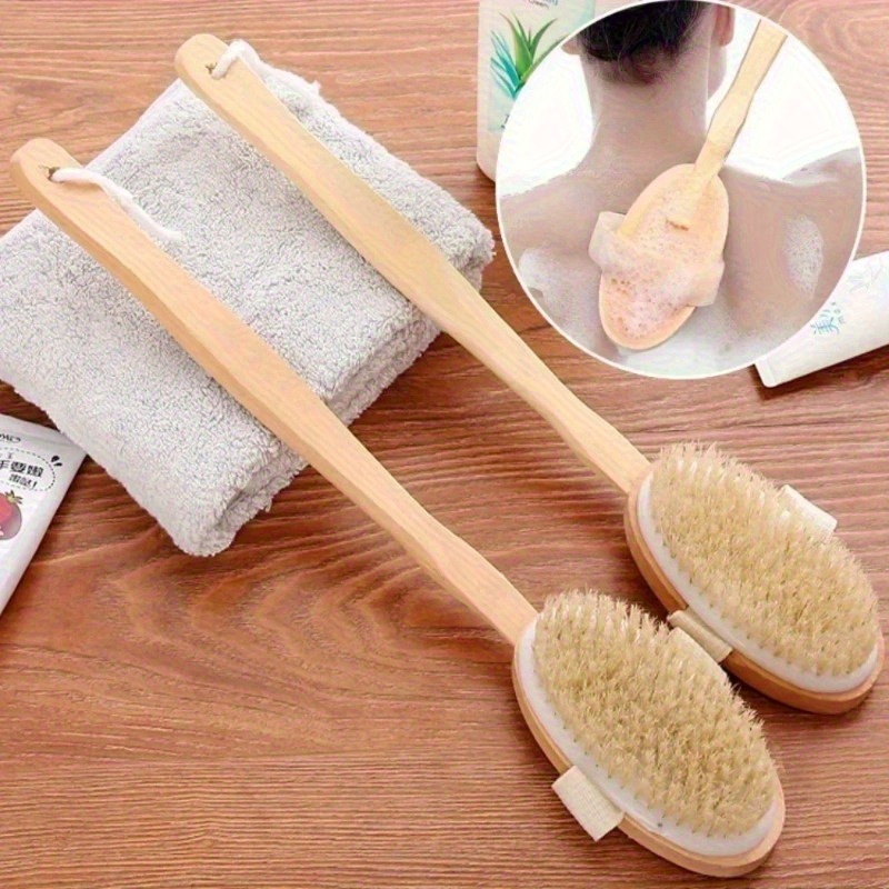 1pc wooden detachable extended handle body brush hypoallergenic exfoliating massage brush for back sensitive light beige no fragrance battery free bath shower tool back scrubber for shower ergonomic bath tool durable bath accessory Product details 2