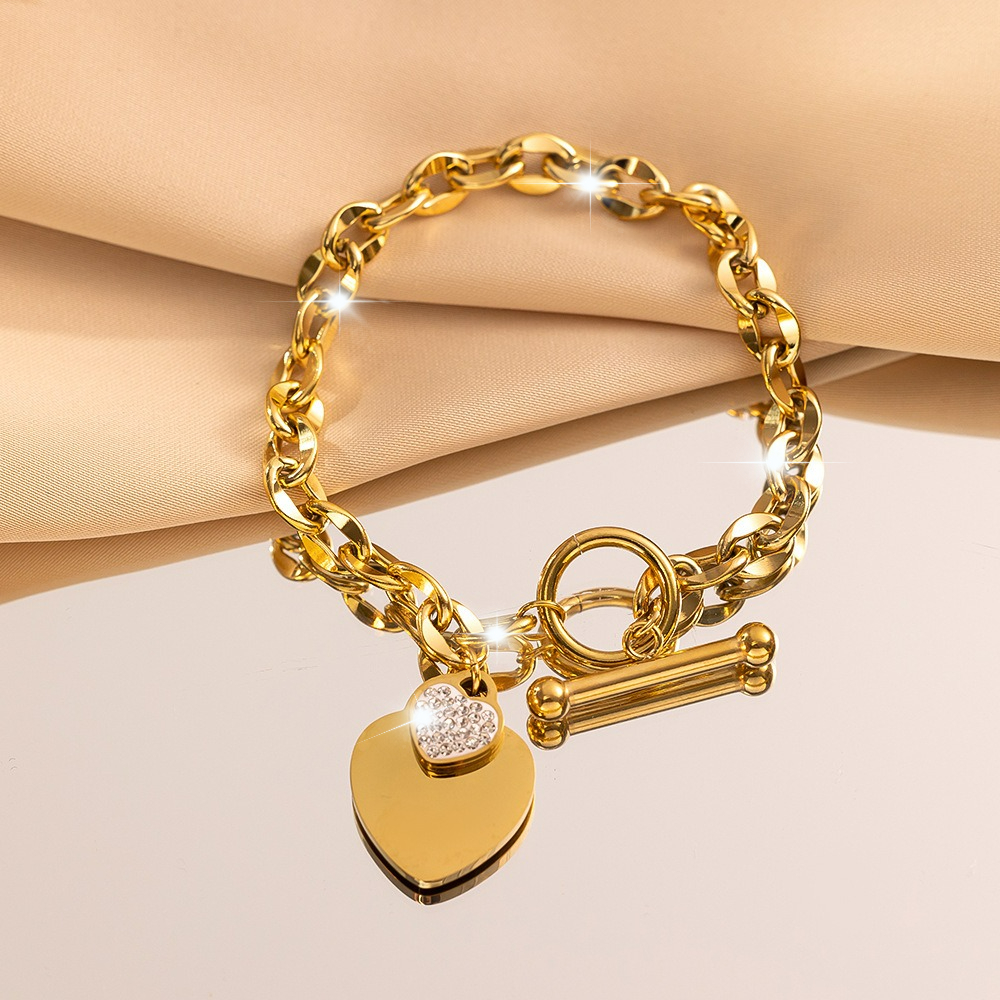 TEMU 1pc, Women's 18k Golden Plated Stainless Steel Chunky Link Bracelet | Double With Toggle Clasp - Elegant Statement Jewelry Perfect For Gifts