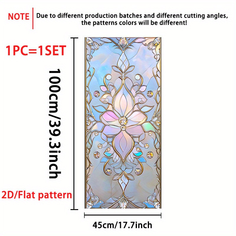 TEMU 1pc Glass Film 17.7x39.3inch 45*100cm 2d/flat Pattern Frosted Pvc Material Door And Window Sticker, Self-adhesive Privacy Protection Film For