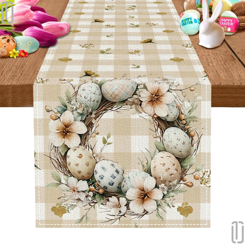 

Easter Wreath Tablecloth, 100% , , Fit, & Egg , For Easter, & Summer Home Decor, ,