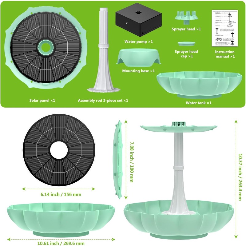 TEMU Solar Bird Bath Fountains With Powered Pump, 1/2-tier Outside Water Feature, Pedestal Birdbath Kit For Outdoor Garden Yard Decoration & Feeding