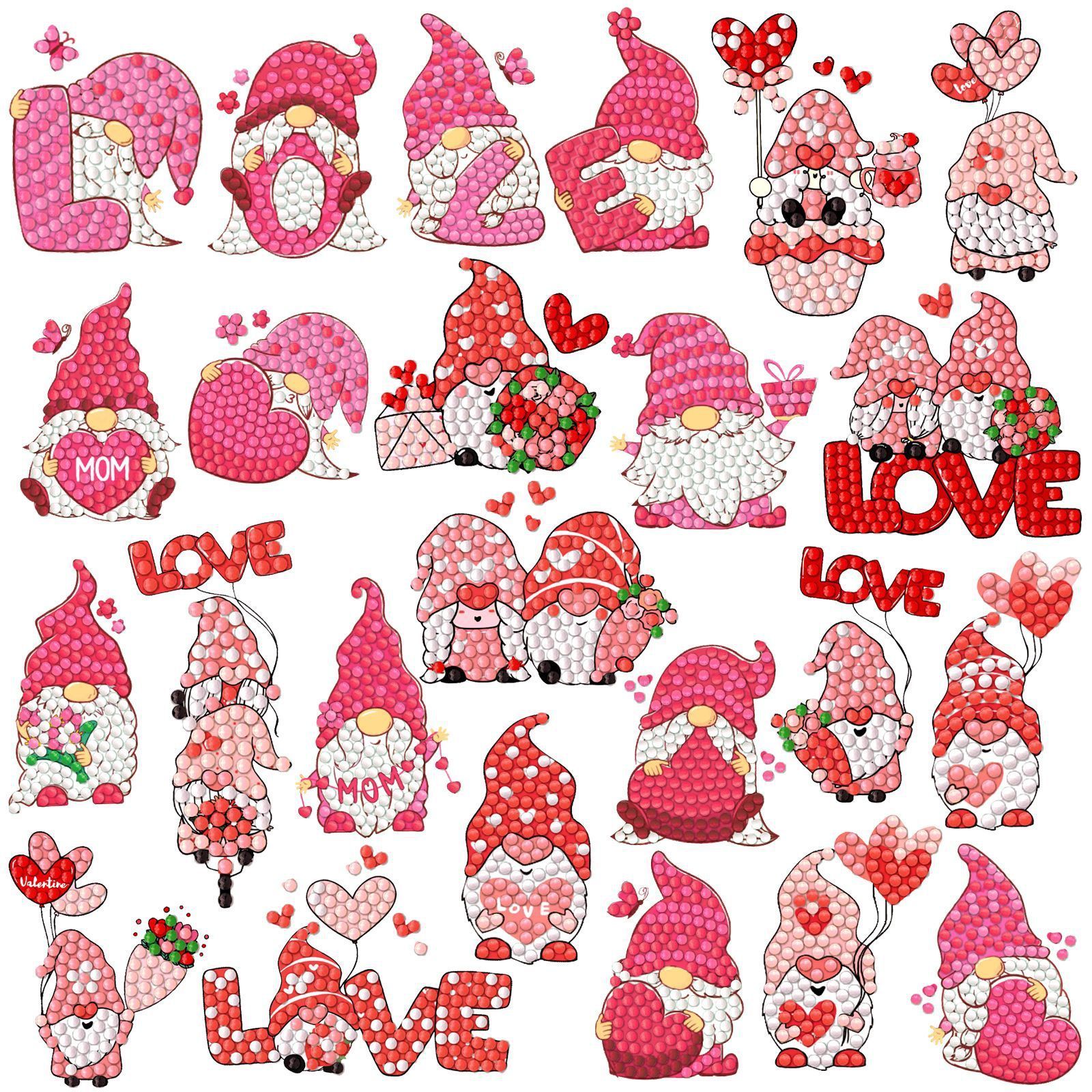 

24pcs 5d Diy Diamond Painting Stickers, Valentine's Day Love Theme, Round Paper Diamond Art Stickers With Gemstone Tools, Mosaic Stickers For Home Decoration, New Year & Birthday Gifts