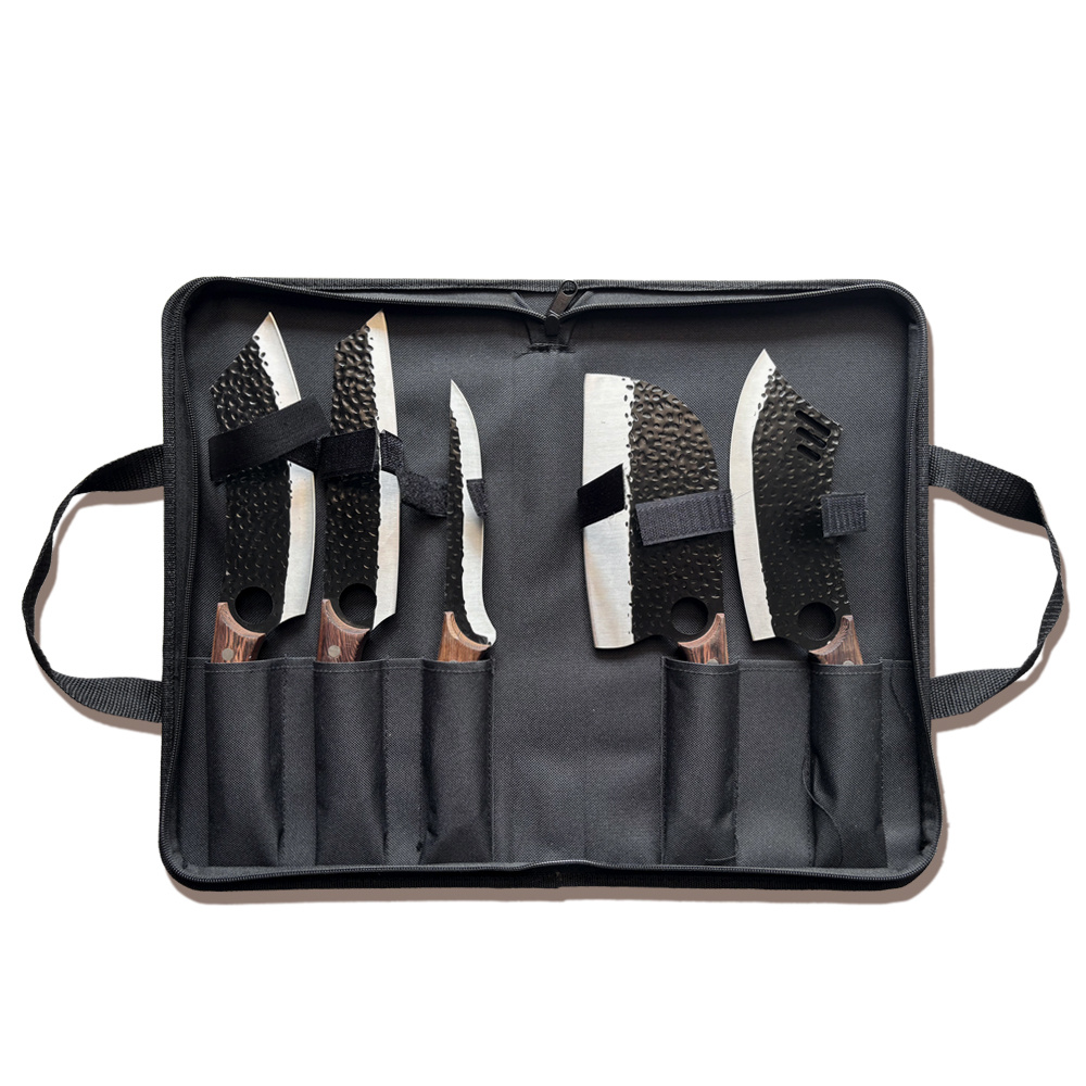 Set de 5 cuțite de bucătărie cu husă de transport, accesorii de bucătărie, set de cuțite de bucătar, set de bucătărie, cuțit de bucătar forjat manual, cuțit de tăiat, cuțit din oțel inoxidabil cu mâner din lemn, cuțit de bucătar, ustensile de bucătărie, gadgeturi și accesorii de bucătărie