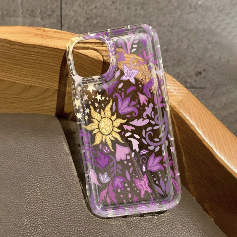 Etui za telefon - Rumeni sonce Vijolično cvetje Prozoren z zračno blazino Protizdrsni zaščitni etui za telefon, primeren za Iphone