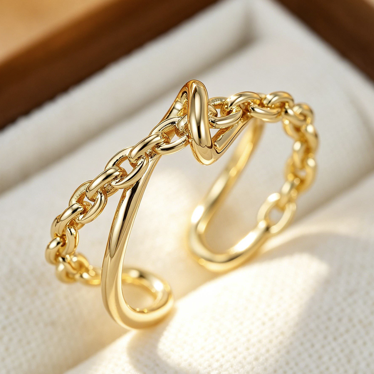 Women's Knot Chain Open Ring, Minimalist Fashion