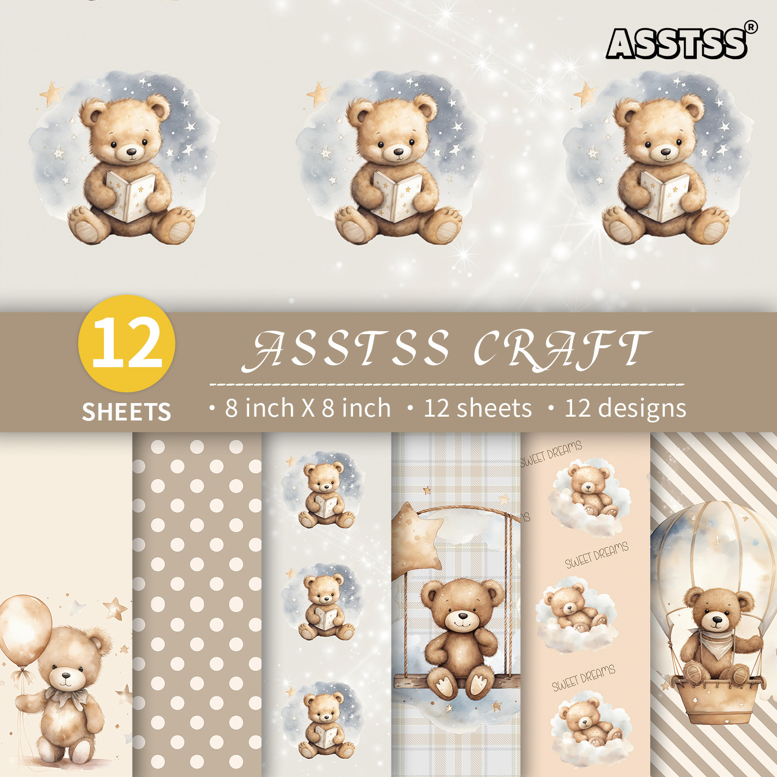 TEMU Bloc de papier scrapbooking 8X8 pouces avec motif en peluche , parfait pour divers loisirs créatifs le journaling, du collage, de vœux et le