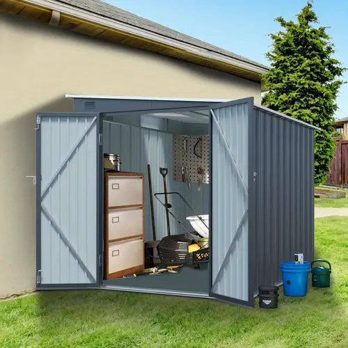 6x8ft galvanized steel outdoor storage shed with lockable metal lean to shed with free pc light board for tools bikes box cabinet rack for outdoor storage
