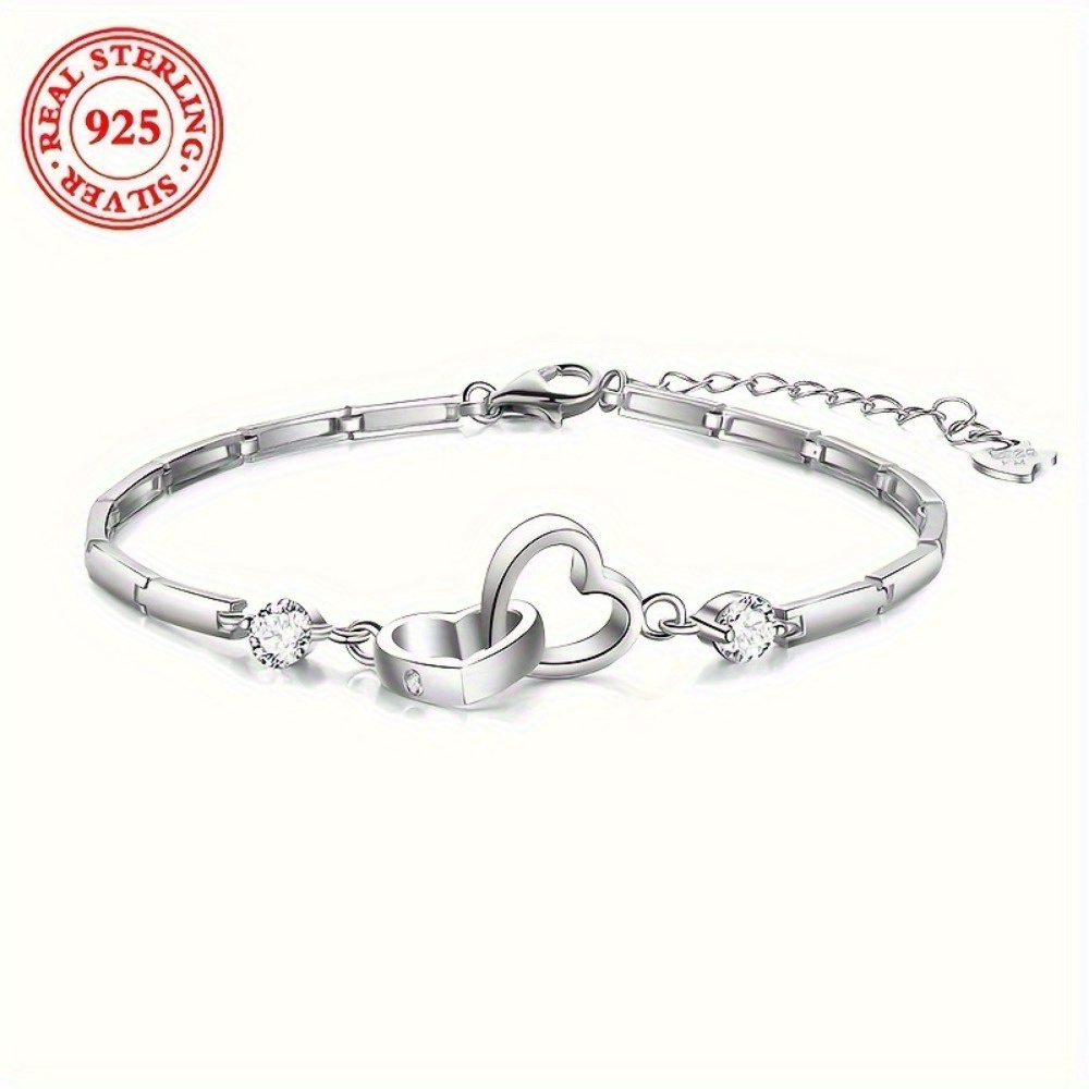 TEMU 925 Sterling Silvery Bracelet Set Synthetic Zirconia, Elegant Fashion Women' Bracelet, Valentine's Day And Gift