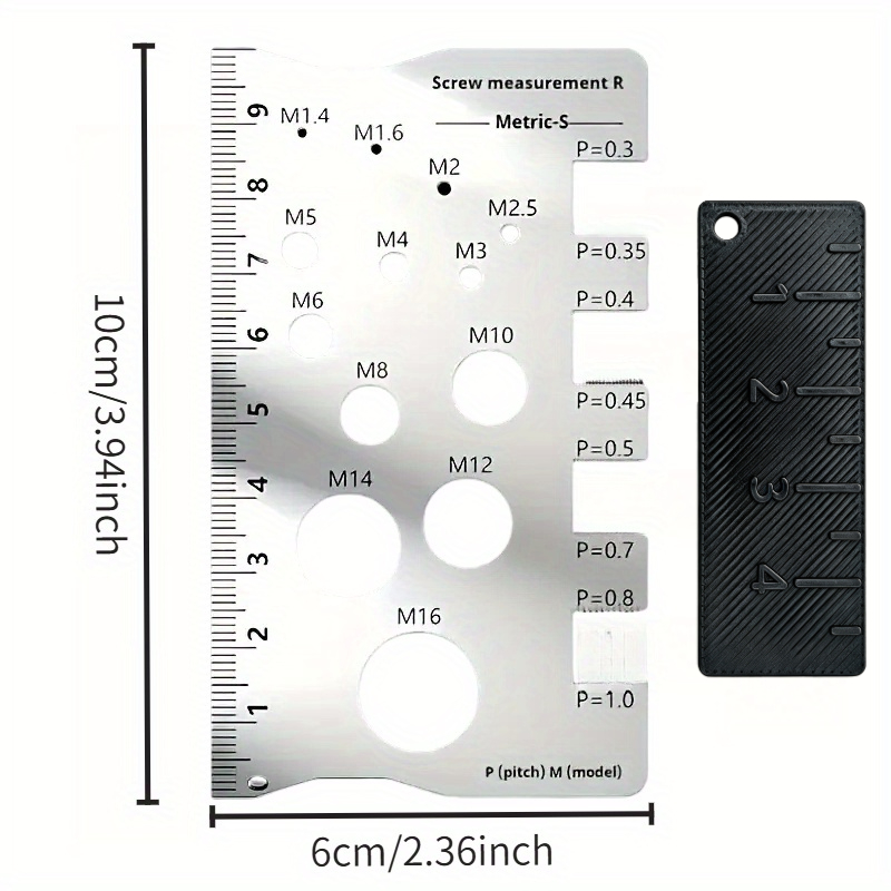 TEMU 2pcs Set (304 Stainless Steel Screw Gauge And Key Chain Gauge) 304 Stainless Steel Screw Gauge | Durable And Precise Thread And Distance