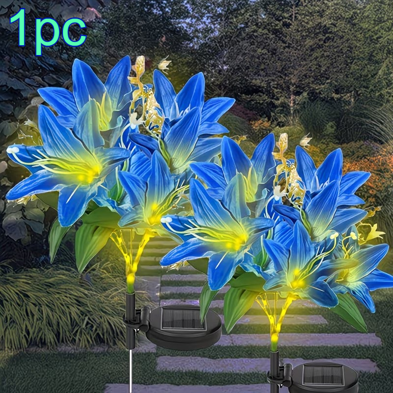 TEMU Outdoor Decor 1 Pack Solar Garden Lights Outdoor Decorative, Solar Flowers Lights With 7 Bigger Lily Flowers Blue Color Led For Garden Yard