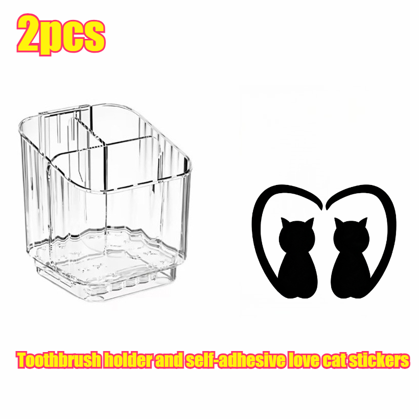 TEMU 2pcs Set Of Toothbrush Holder And Self-adhesive Sticker, With Compartment Design And Drain Function, Bathroom Space-saving Storage Additions,