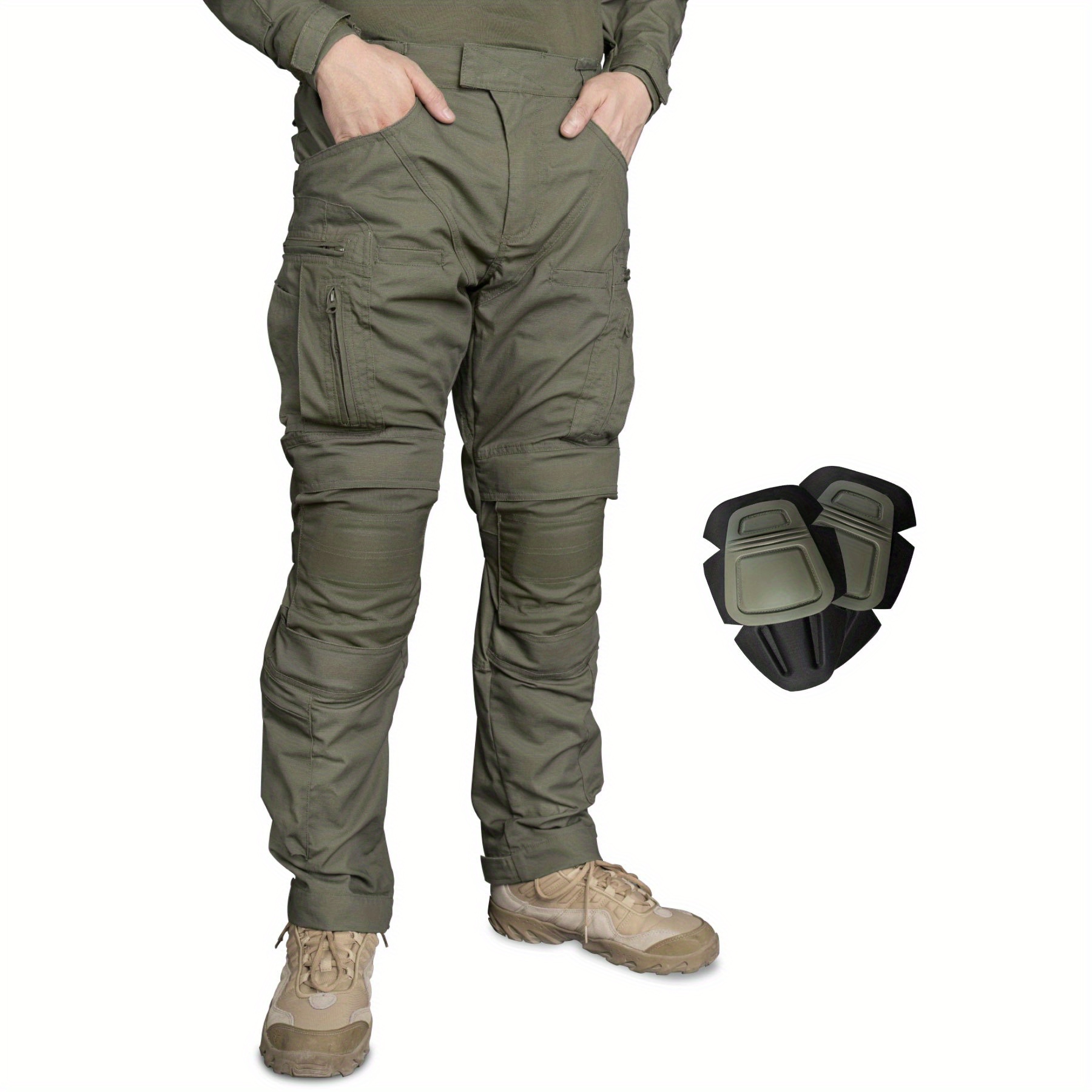 IDOGEAR Men's Tactical Combat Pants with Hidden Knee Pads - Camo Ripstop Outdoor Trousers, Multi-Pocket Design, Elastic Waist & 50% Blend for Hunting, Fishing, Airsoft (S-XXL), Airsoft Gear, Rugged Design, Flexible Comfort